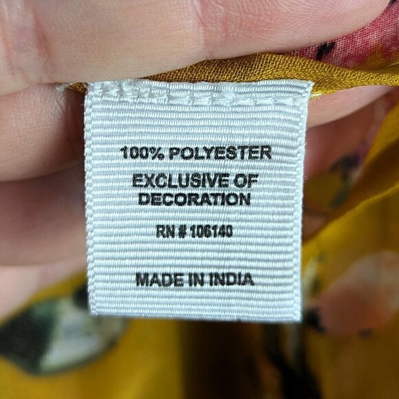 Mustard Yellow Floral Kimono/Wrap w/ Tassels 2X - Picture 9 of 9